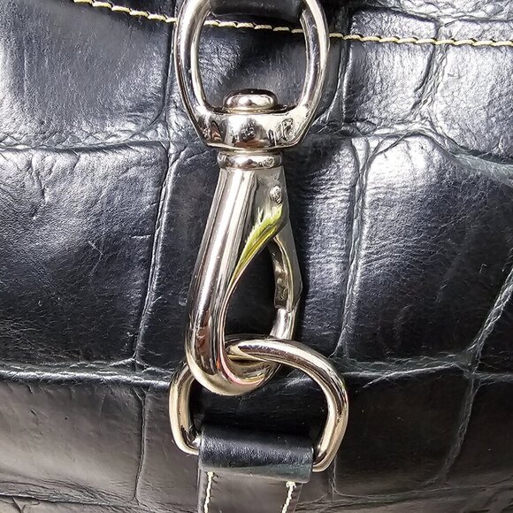 DOONEY & BOURKE Croc Embossed Leather Hobo Clip Black Sac Bag Shoulder Bag - Picture 3 of 15